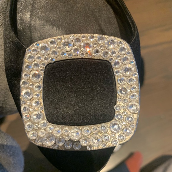 Roger Vivier Black Satin Trompette Crystals d' Orsay Ballet Flats - Picture 6 of 10